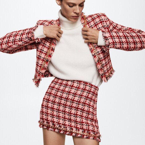 (NWT) Mango - pink red short tweed chain blazer jacket (medium) - Picture 4 of 7